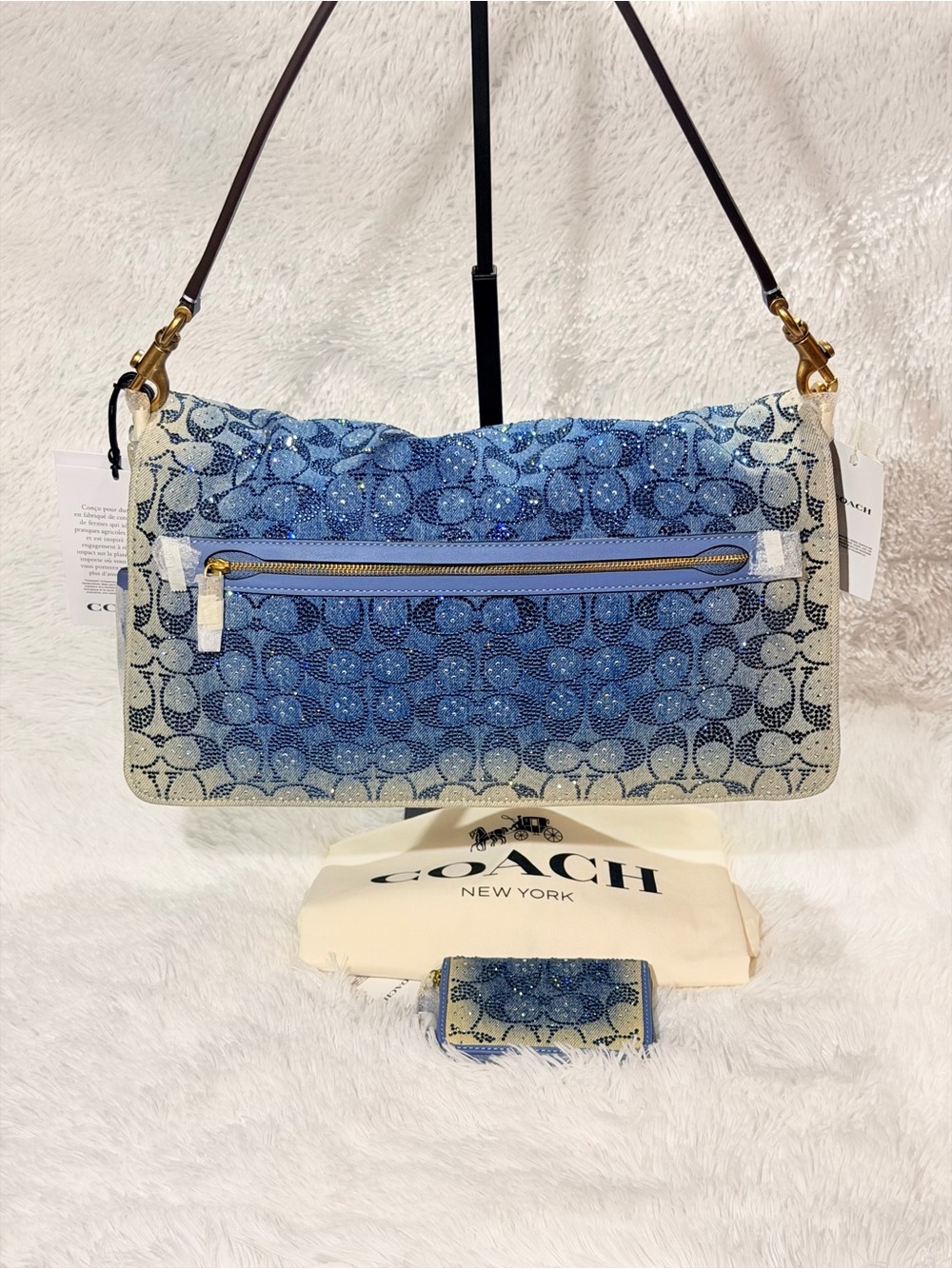 Coach Tabby 36 Crystal Signature Jacquard Denim  Bag+Crystal Denim card case NWT - Picture 4 of 13